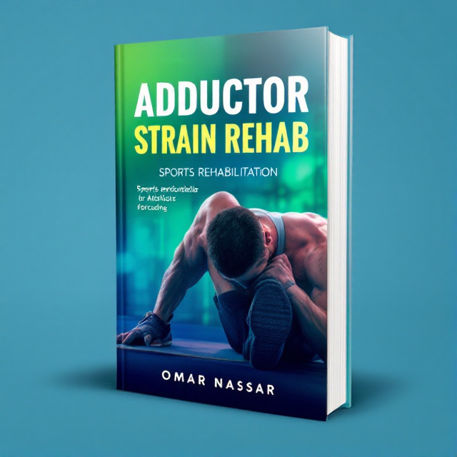 The cover features a close-up image of a person performing a stretching exercise for their adductor muscles. The person is wearing sports attire, representing the sporty theme of the book. The image is set against a background that has a gradient from vibrant blue to green, symbolizing healing and growth.
