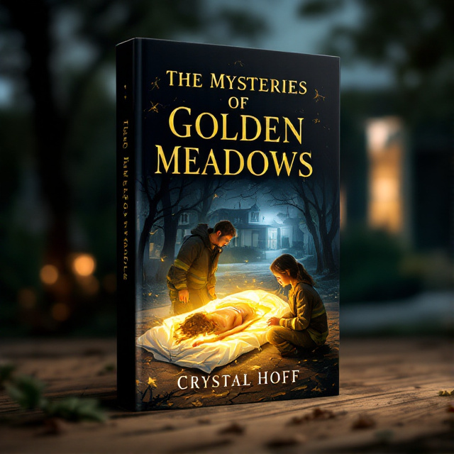 The cover features an illustration of a body bag with Betsy's mother inside, surrounded by a golden aura. In the foreground, firefighter Harper is comforting eight-year-old Betsy, with a sense of warmth and protection emanating from him. The background depicts the nursing home where the story takes place, with a mysterious air.
