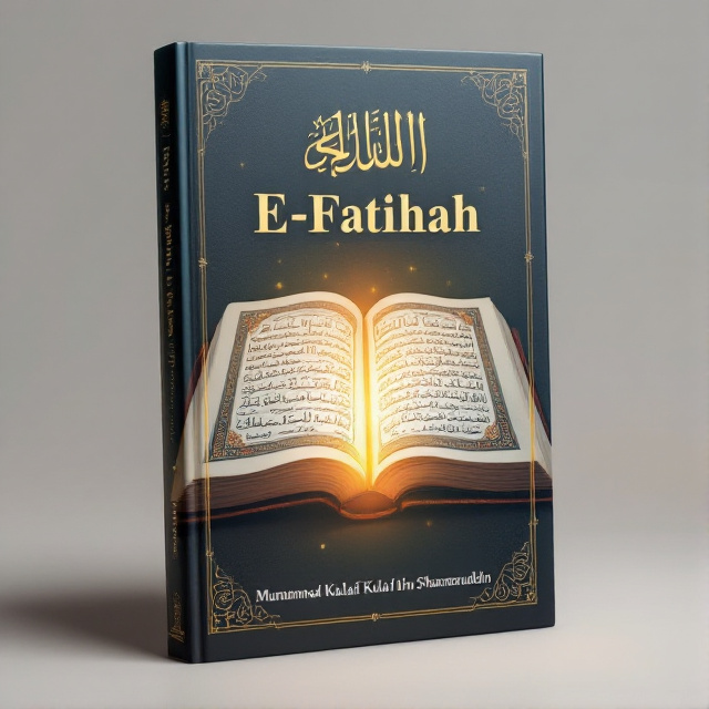 The cover features a close-up image of an open Quran with a highlighted verse from Surah Al-Fatihah. The verse is surrounded by a soft glowing light, symbolizing enlightenment and divine guidance. The background is a subtle pattern of Arabic calligraphy, adding an elegant and traditional touch to the design.