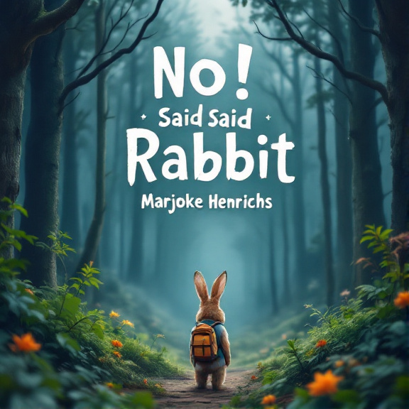 The cover features a brave rabbit standing at the edge of a mysterious forest. The rabbit is depicted with a small backpack, symbolizing adventure. The forest scenery is depicted in the background, with tall trees and lush greenery.