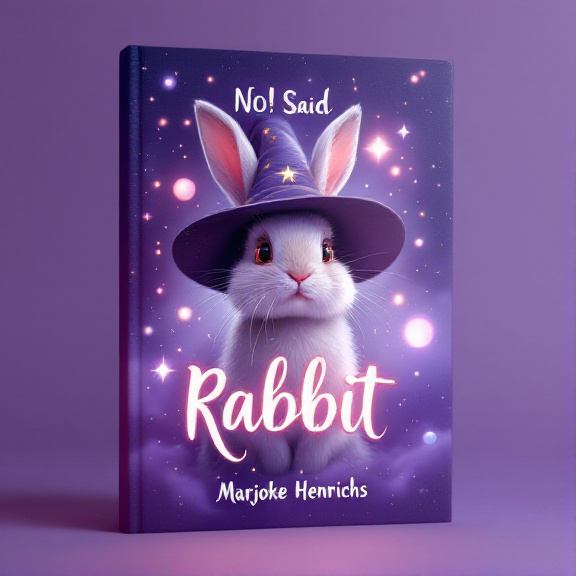 A mystical rabbit with a wizard hat, positioned in the center of the cover, surrounded by floating magical orbs. The background is a blend of purple hues, creating a dreamy and enchanting atmosphere.