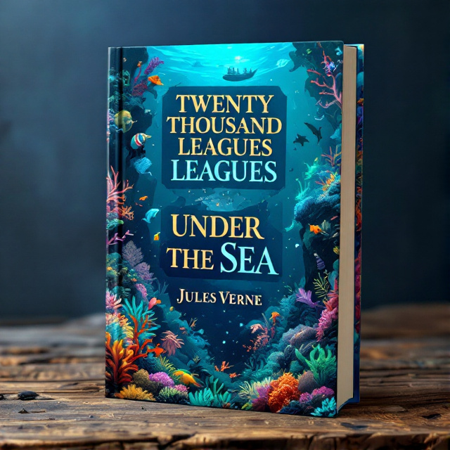 The cover features a vibrant underwater world with the Nautilus sailing through it. Colorful sea creatures, coral reefs, and exotic beings fill the scene, creating a sense of wonder and adventure. The image is rich in blues, purples, and golds, providing a visually appealing and captivating cover design.