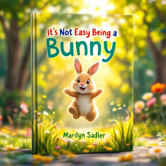 The cover features a playful and curious rabbit hopping through a vibrant and sunlit forest. The rabbit is shown in mid-air, with its ears and tail in motion, capturing the essence of joy and adventure. The forest is filled with lush green trees and colorful flowers, creating a whimsical and inviting atmosphere.