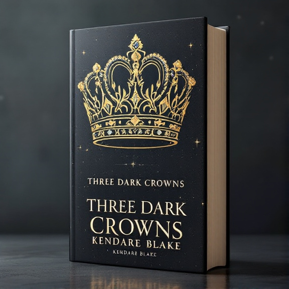 A large, central golden crown adorned with glistening jewels, positioned slightly off-center against a dark, starry background. The crown stands out as the main focal point, drawing attention to its regal and powerful presence.