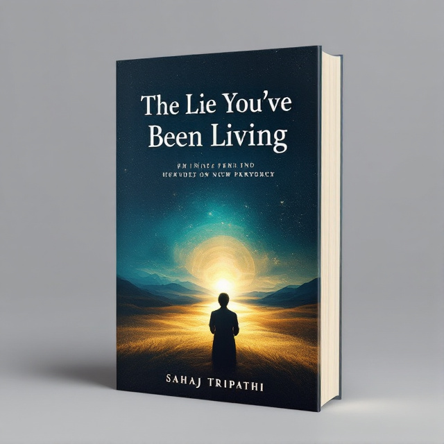 The cover features a serene abstract landscape, transitioning from a dark blue foreground to a golden horizon. A figure in contemplation is positioned at the center, with a subtle light emanating from an open book in their hands. The overall composition creates a sense of peacefulness and inner growth.