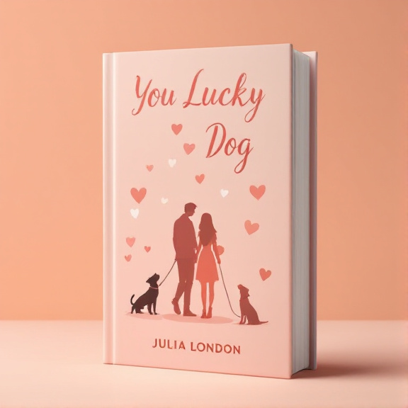 The cover features a peach-colored background with a soft gradient. In the foreground, there are two silhouettes of a couple walking their dogs, with hearts subtly incorporated into the surrounding space. The dogs are shown in playful poses, adding a sense of whimsy to the design.