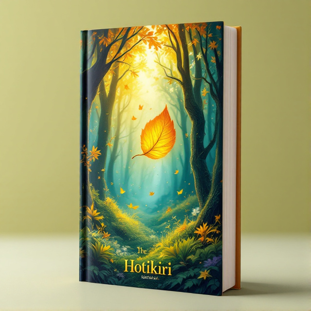 The cover features a vibrant and magical forest scene, with a golden leaf floating in the air. The colors are bright and saturated, creating a sense of joy and wonder. The golden leaf serves as a central element, drawing the viewer's attention and adding a touch of fantasy to the design.