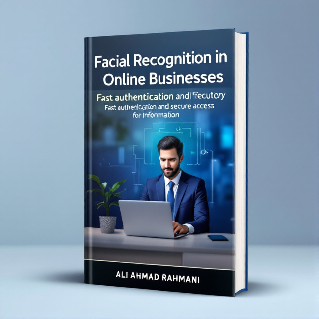 The cover features a man in a blue formal suit, sitting at a desk with a laptop in front of him. He is looking into the laptop camera, representing the facial recognition aspect of the book. A flower pot is placed on the desk, symbolizing peace and tranquility. The background is a gradient of blue and white, giving a sense of technology and security.