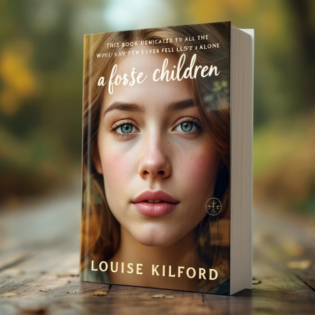 The cover features a close-up image of a young adult's face, with a soft focus and warm lighting, symbolizing healing and self-discovery. The background is a mix of blurred images representing a journey, such as a road, a compass, and a suitcase, representing the foster children's experiences.