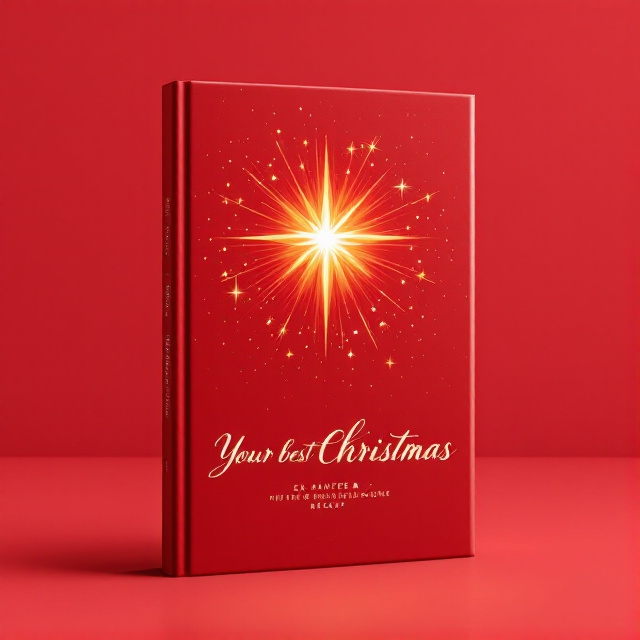 The cover features a classic and simple design, with a central starburst element surrounded by a red background. The starburst is bright and radiant, symbolizing the joy and significance of Christmas. The red background adds warmth and festive vibes to the cover.