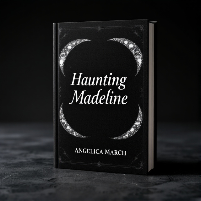 A striking black book cover featuring two crescent moons facing each other from opposite sides. The moons have intricate patterns or textures that evoke a sense of mystery and intrigue.