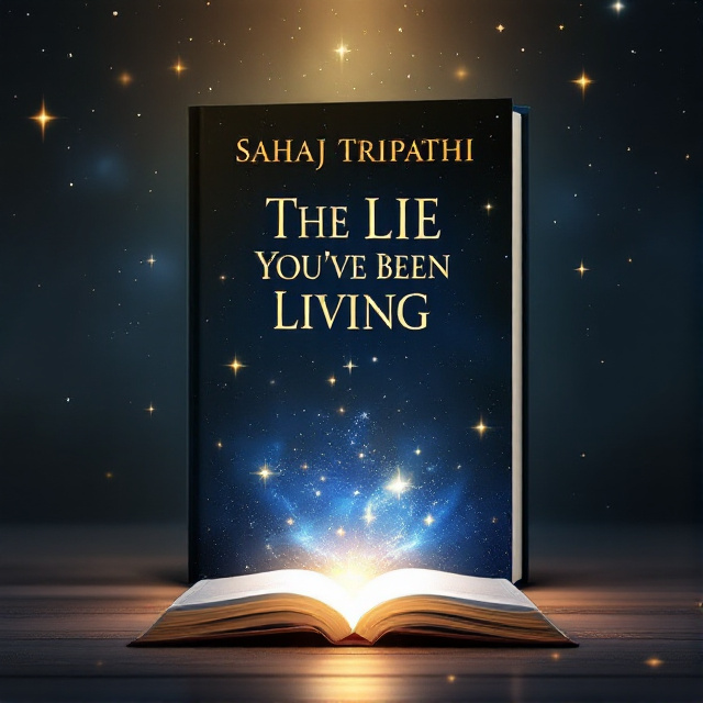 The cover features a cosmic landscape with shades of deep blue, indigo, and subtle gold, transitioning from shadow to light. In the center lies a single luminous book, open and emitting light from its pages. Soft rays of light and small stars surround the book, creating a mystical aura.