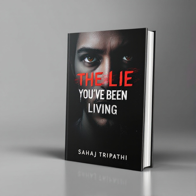 The cover features a close-up shot of a person's face, with their eyes looking directly at the viewer. The image is partially distorted, symbolizing the lie they have been living. The background is dark, conveying the mysterious and introspective nature of the book.