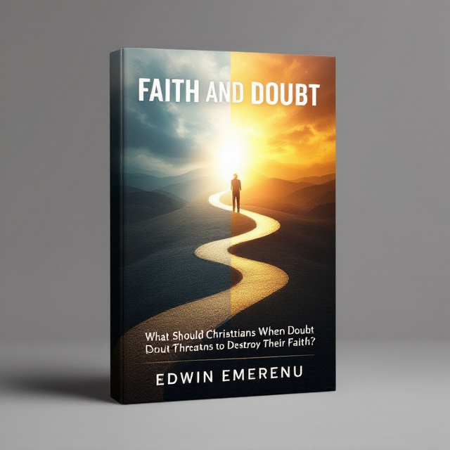 The cover features a split image. On the left side, there is a silhouette of a person standing at a crossroads, representing the Christian's struggle with doubt. On the right side, there is an image of a bright shining light, symbolizing faith. The two images are connected by a winding path, showing the journey of navigating doubt and finding faith.