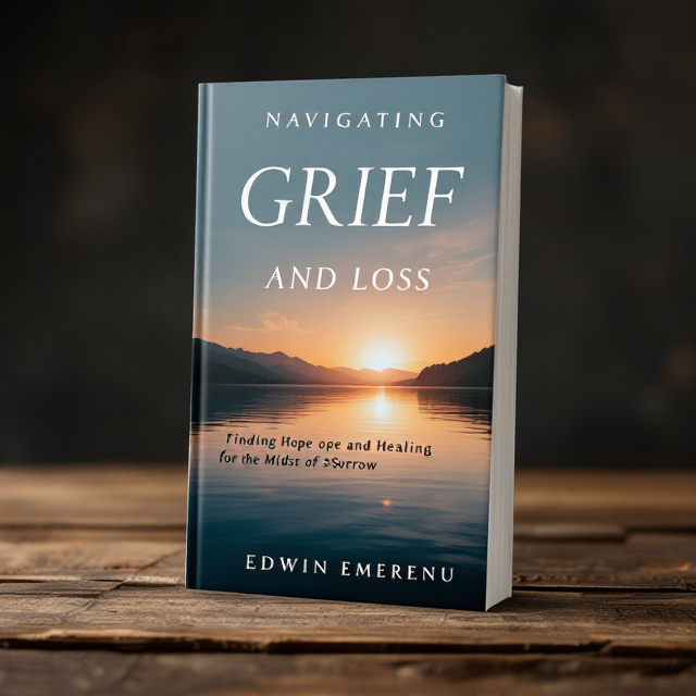The cover features a serene and calming image of a sunset over a lake, symbolizing the journey through grief and loss. The title and author name are displayed in a clean, elegant font at the top of the cover.