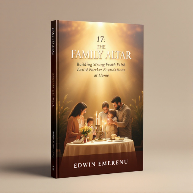 The cover features a warm and inviting image of a family gathered around a beautifully decorated altar, symbolizing the idea of building strong faith foundations at home. The image is placed at the center of the cover, with a soft glow surrounding it to create a sense of warmth and serenity.