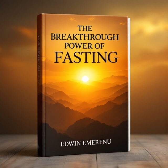 The cover features a stunning image of a golden sunrise over a mountain range, symbolizing the breakthrough power of fasting. The image takes up the majority of the cover, with the mountains stretching across the background and the sun rising prominently in the center. The colors are vibrant and warm, evoking a sense of hope and spiritual awakening.