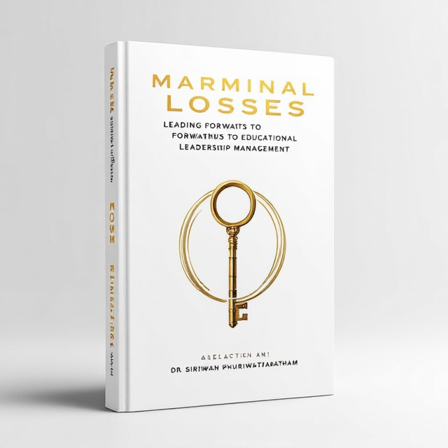The cover features a prominent image of a golden key, symbolizing leadership and unlocking potential. The key is surrounded by a circle, representing unity and collaboration. The title "Marginal Losses Leading Forwards to Educational Leadership Management" is displayed in bold, professional font above the key. The author's name, Dr. Siriwan Phuriwattanatham, is showcased below the key. The background is a clean and modern white, creating a sense of professionalism and approachability.