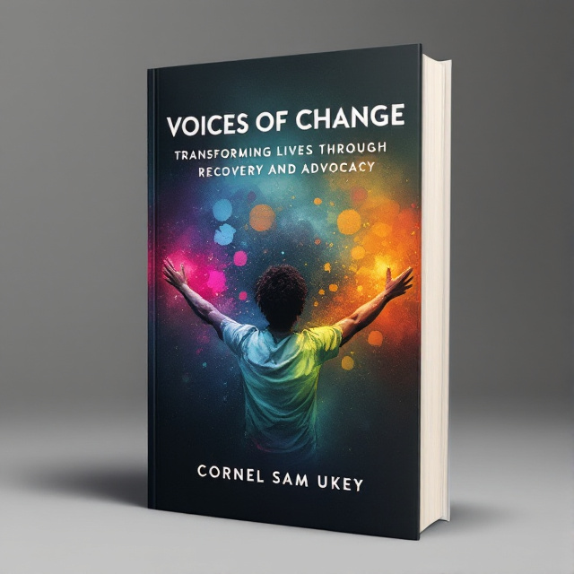 The cover features a close-up image of a person with their arms outstretched, symbolizing transformation and growth. They are surrounded by vibrant, abstract shapes that represent the different voices and experiences shared in the book. The background begins as a dark, muted color at the bottom and gradually transitions into a bright, hopeful color at the top, reflecting the theme of change and hope.