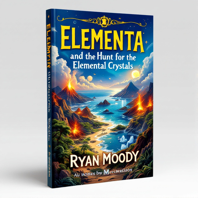 The cover features a stunning island landscape with volcanoes, lush forests, surging seas, bouncy clouds, thunder clouds, icy slides, and shifting dunes. A bright sun, a shining moon, and a bright star are depicted in the sky. Above it all, a looming Chimaera adds an ominous touch.