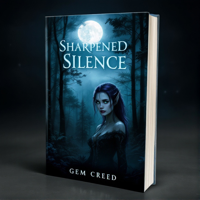 The cover features a dark misty forest under the moonlight. In the foreground, a wounded female elf with dark purple hair and light green eyes is shown, her expression filled with anxiety.