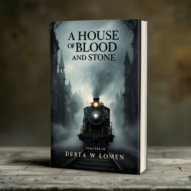 The cover features a Victorian-era steam train emerging from a thick fog, surrounded by gothic buildings. In the foreground, a faded out woman's face adds an element of mystery and intrigue.