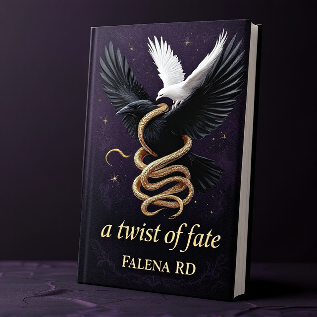 The cover features a black raven in flight, with its wings outstretched. A golden snake is shown wrapping itself around the black raven's body, constricting it. However, a white raven swoops in from the side, grasping the snake by its tail in an attempt to save the black raven. The scene is set against a plum-colored background, evoking a sense of mystery and intrigue.