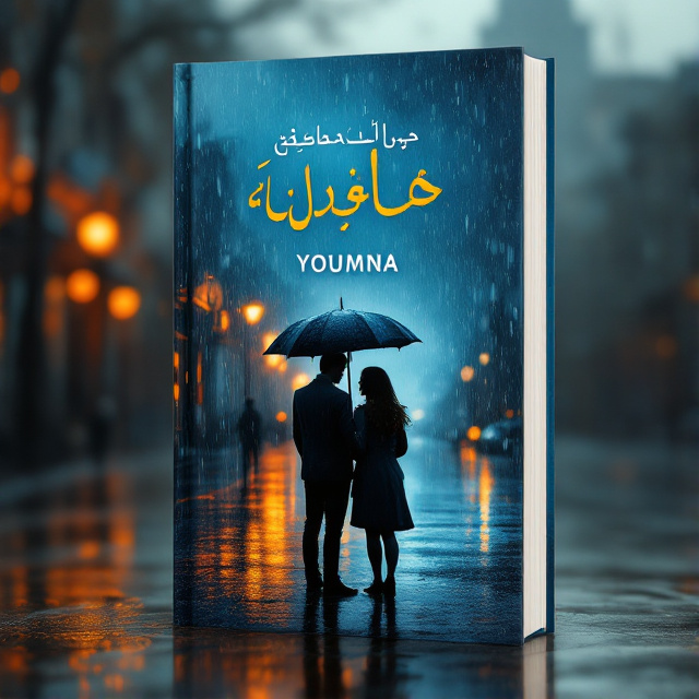 The cover showcases a poignant scene of a man and a woman standing close under an umbrella on a rainy day. The mixture of orange and blue hues creates a contrast between warmth and melancholy. The background features subtle rain patterns with wet streets and reflections, enhancing the emotional tone.