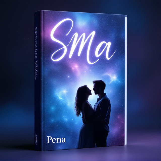 A couple stands under a canopy of dazzling, ethereal light that wraps around them like an aurora. The woman gazes lovingly upward while the man holds her closely with a hint of possessiveness. The background is a gradient of deep dark blues and purples, creating a mysterious and romantic atmosphere, highlighting both happy and emotional elements.