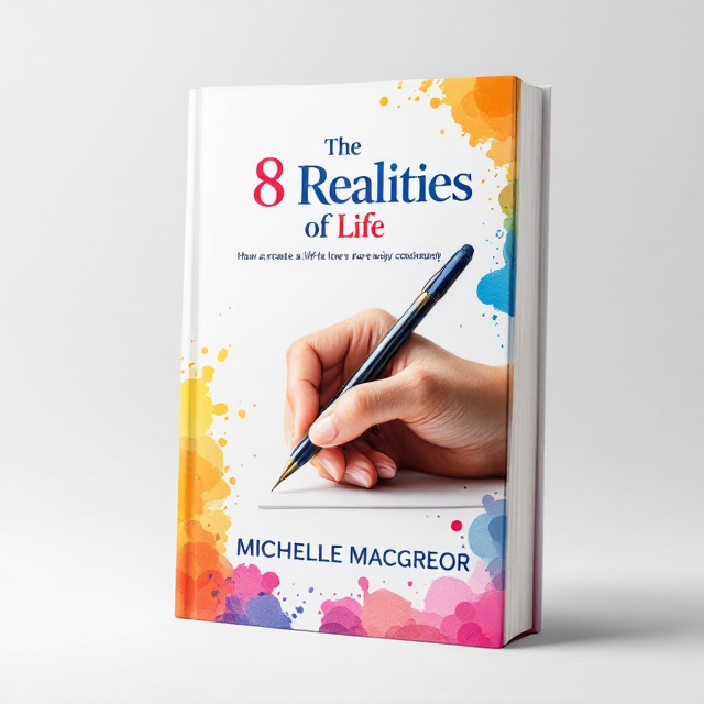 A vibrant design featuring a close-up of a hand holding a pen, poised to write in a blank and open notebook. Surrounding the hand are gentle, overlapping splashes of the four primary colors, subtly suggesting creativity and transformation. The background is predominantly white, ensuring a clean and minimalist look that evokes thoughts of possibility and new beginnings.