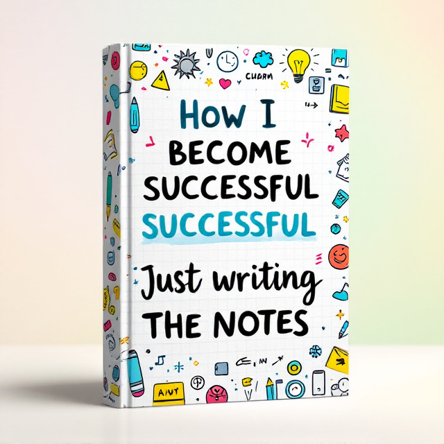 A lively cover featuring playful illustrations of doodles and icons related to writing, such as pens, lightbulbs, and motivational symbols. The background is a vibrant mix of colors, evoking energy and positivity, with a subtle texture reminiscent of notebook paper. An inspirational quote is integrated into the design, reinforcing the theme of success through writing, while the bold, eye-catching title stands out prominently at the top.