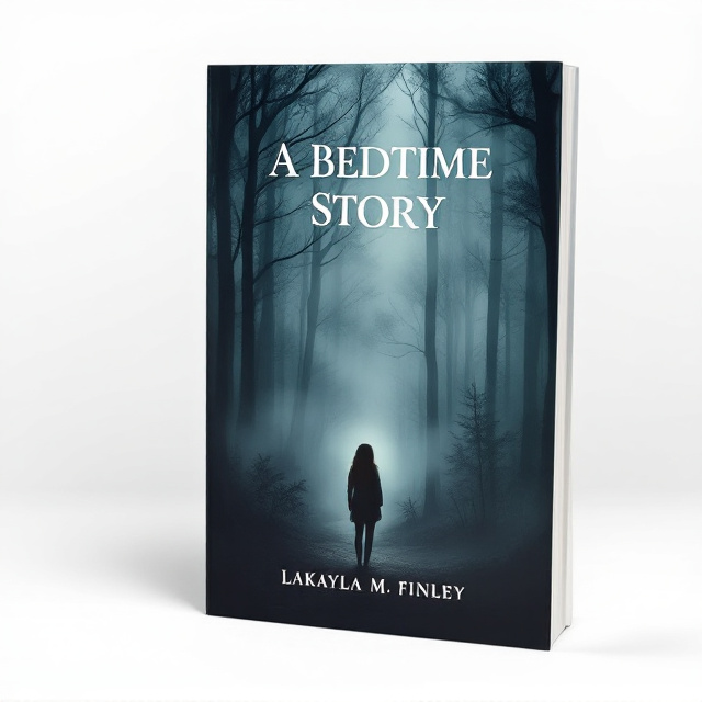 A dense fog envelops a dark, shadowy forest, the texture of the mist rendered with layers of eerie gray and white hues. In the foreground, a solitary teenage girl stands facing the woods, her silhouette slightly illuminated by a faint, mysterious glow coming from the trees, suggesting secrets hidden within. The overall color palette features deep blues and greens blended with smoky grays, creating an ominous air.