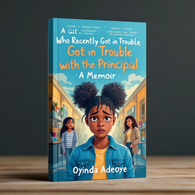 The cover features a vivid illustration of Elsbeth standing in the foreground with a worried yet determined expression. Her two best friends, Hannah and Yuri, are positioned slightly behind her, casting supportive glances. Behind them are soft-focus backgrounds of the school's principal office to the left and a cluttered desk representing Elsbeth's home to the right. Above them, subtle silhouettes of school hallways and cafeteria tables generate a sense of the school atmosphere. The overall color scheme features shades of blue, integrating warmer touches of yellow and orange signifying growth and hope.