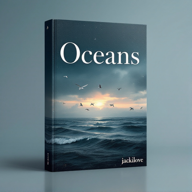 A serene yet somber scene of the ocean under an expansive sky. The sky transitions from darker shades at the top to lighter tones as it meets the horizon. Seagulls subtly circle above the waves, adding a touch of movement and life to the otherwise still and melancholic setting.