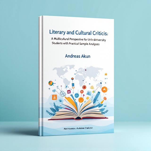 The cover features a harmonious blend of multicultural symbols and literary elements. Central to the design are abstract illustrations of open books, world maps, and cultural icons that overlap slightly, creating a sense of interconnectedness. The background is a calming light blue, representing clarity and understanding, with a subtle gradient that transitions to white at the bottom.