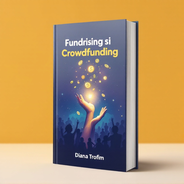 A central image features an open hand reaching upward, symbolizing support and collaboration. Above the hand, abstract money symbols float, representing fundraising and crowdfunding. In the background, a subtle silhouette of a happy, thriving community with a few people actively engaging, suggesting development and progress. The color palette is predominantly deep blues and purples, with hints of gold or green to symbolize prosperity.