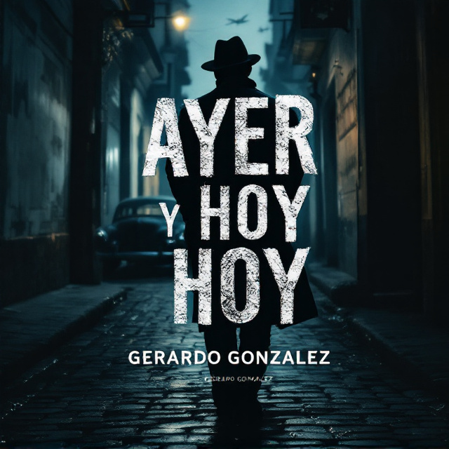 A shadowy silhouette of a man wearing a fedora hat and trench coat stands on a cobblestone street in a dimly-lit alley. In the background, a vintage Cuban car, partially obscured by the shadows, hints at the setting. The atmosphere is saturated in deep blues and grays, accented with the warm glow of a streetlamp. In the top corners, faint outlines of a historical map and a subtle imprint of a WWII-era plane evoke the dual settings of the novel.