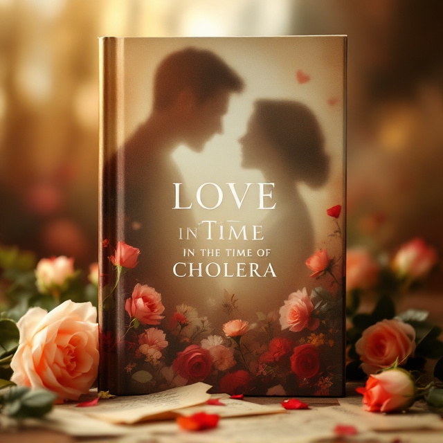 A poetic scene featuring a blurred silhouette of a couple in an embrace in the background. In the foreground, vintage letters strewn across the lower part of the cover, and roses with delicate petals unfurling around the edges. The background colors are a gradient of golds blending into deep reds and earthy browns, with white highlights to contrast and emphasize certain areas.