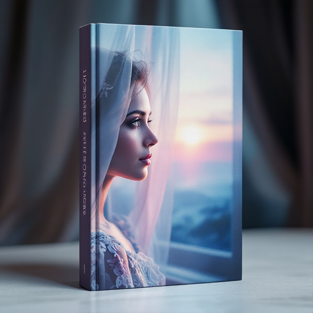 The cover features a woman in profile, her face lightly illuminated by soft blue and purple hues from the window she gazes out of. The background reveals a beautifully blurred view of a distant landscape, suggesting an elusive horizon. Her expression is one of longing and hope, captured vividly to evoke emotion.