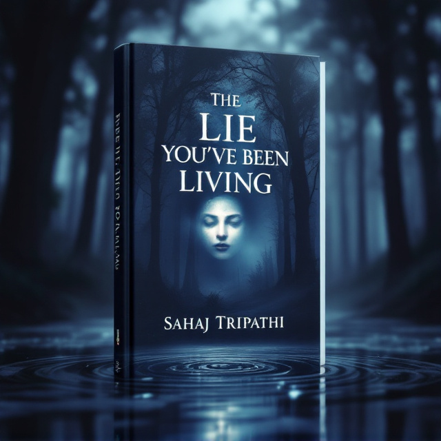 The cover features a dark, mystical forest shrouded in mist, with faint silhouettes of towering trees. In the foreground, a ripple on a pond reflects a blurred image of a human face, symbolizing introspection and reality distortion. Subtle shafts of moonlight pierce through the canopy, creating an ethereal atmosphere. The overall color palette is a mix of deep blues, purples, and shadows, portraying a sense of mysterious depth and spiritual exploration.