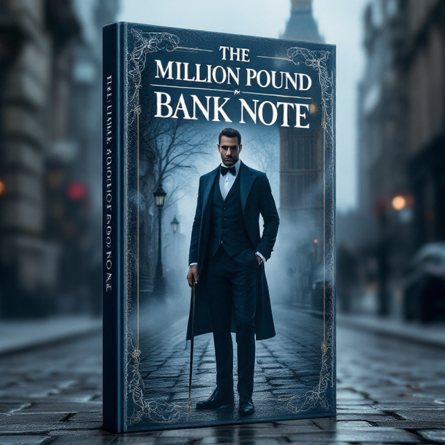 The cover features a striking scene of the protagonist in an opulent dark blue suit, standing confidently on a cobblestoned London street. His pose is that of a gentleman, with a silver-tipped cane in one hand and the faint outline of Big Ben in the background. A slight fog envelops the street, adding an atmosphere of mystery and allure. The color palette is dominated by rich dark blues and gleaming silvers, reflecting both luxury and intrigue.