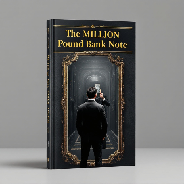 The cover features a dark gray background with the protagonist, dressed modestly, standing in front of an ornate, gold-framed mirror. In the mirror, he is reflected wearing luxurious clothes, holding a million-pound bank note that is also part of his reflection. The illusion of wealth is prominent and vivid.