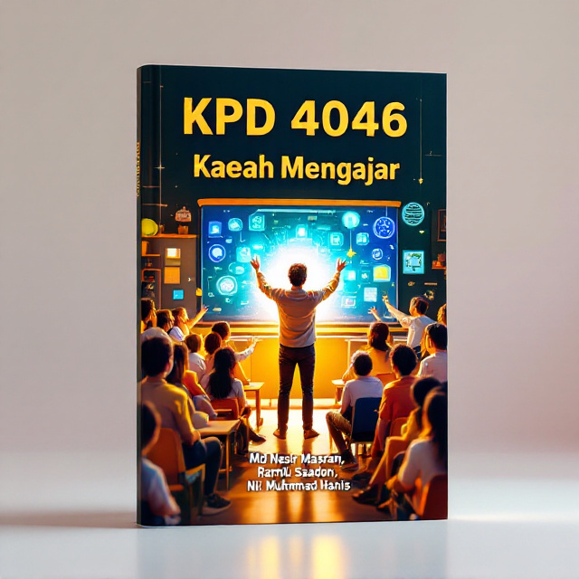 A futuristic classroom setting is depicted, showcasing a vibrant gathering of 15 students sitting in an arc around their teacher, who is joyfully interacting with them using a smartboard that projects colorful and dynamic educational content. The teacher stands confidently at the forefront, bathed in a warm, bright light symbolizing knowledge and innovation, with abstract, holographic icons of learning subjects floating around the smartboard.