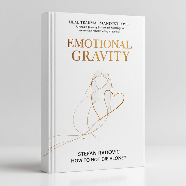 A slender, flowing line meanders through the title "EMOTIONAL GRAVITY," morphing into two barely-there silhouettes sharing an intimate moment, then gracefully spiraling into a delicate heart before continuing beyond the cover’s edge. The line art is elegantly sketched, offering a subtle but emotionally potent image against an immaculate white backdrop.