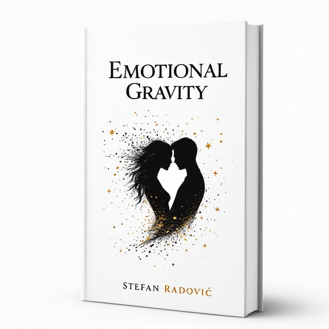 A stark white background with a delicate black silhouette of two figures entwined, accentuated with subtle golden sparks that suggest a magical aura. The figures are set slightly off-center to create intrigue and depth, while the golden sparks lead the eye in gentle arcs across the cover, hinting at movement and transformation.