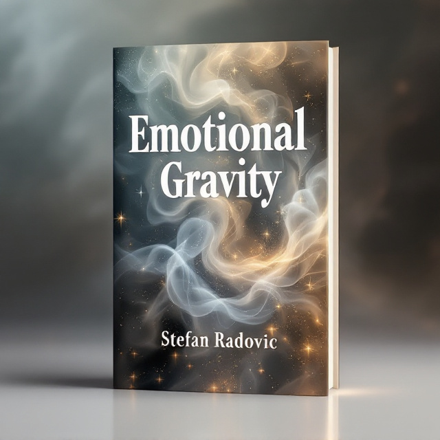 The cover features a mesmerizing abstract design of swirling, ethereal smoke-like wisps that mimic the flow of gravitational waves. These wisps are intertwined with sparks of light and shadow, creating an enigmatic atmosphere. The background is a gradient of white and gold hues, giving a sense of both elegance and mystery.