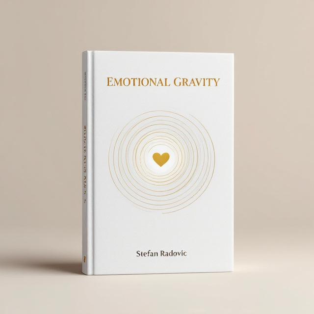 A minimalist white background with a golden vortex radiating from the center, subtly spiraling with depth and movement. At the vortex's center, a single gold heart, rendered in a one-line illustration, adds a touch of elegance and emotional depth.