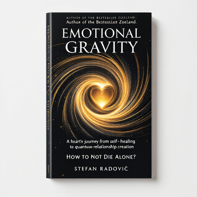 The cover features a mesmerizing swirling vortex centered prominently, with a shimmering gold heart at its core, creating a sense of motion and magnetism. It is set against a clean, white background that emphasizes the elegance and sophistication of the design. The vortex appears in a subtle gradient, evoking depth and the impression of a journey.