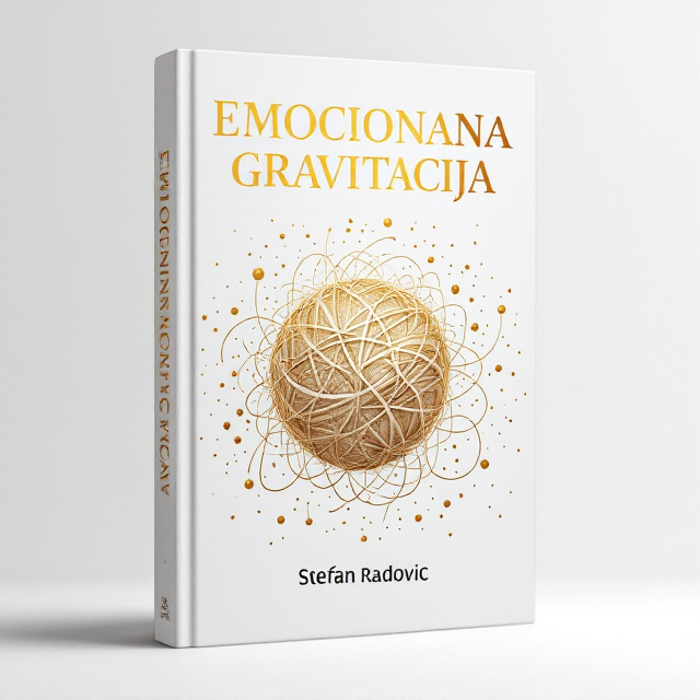 A central golden ball of yarn intricately intertwined in the middle of the cover, radiating subtle white gold threads that gradually fade into the white background, symbolizing the gravitational pull of emotions. The golden yarn gently tugs at smaller, barely visible orb-like elements scattered around it, suggesting a mysterious interplay of forces.