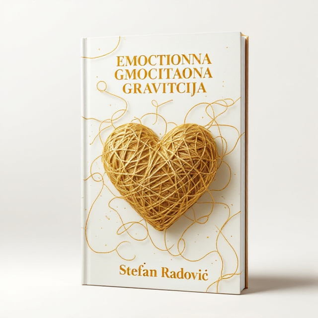 A heart-shaped golden yarn sits at the center of a soft white gold background. Around it, tangled threads swirl in a vortex-like pattern, with one single strand gracefully extending outward. The threads add a sense of motion and depth to the cover, imbuing it with a sense of love, elegance, and emotional mystery.